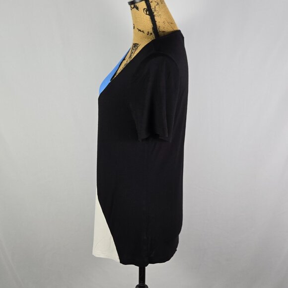 AYIFU Retro Pop‎ Art Colorblock Tunic Blue Black White Asymmetrical Top M - Picture 2 of 11